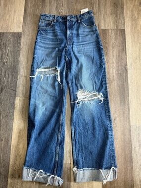 Zara Distressed Wide-Leg Blue Denim Jeans